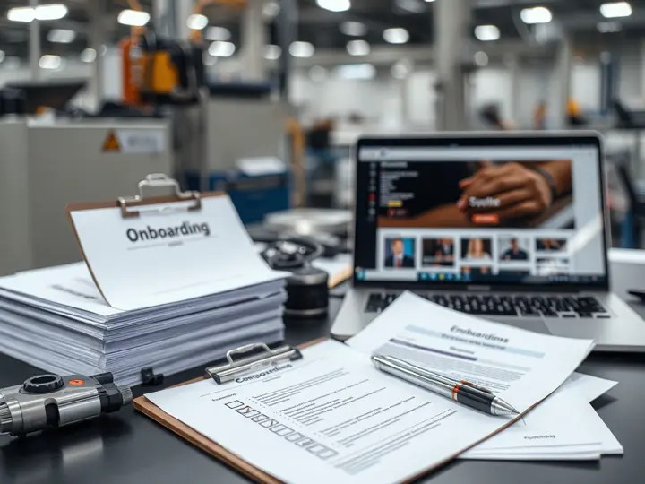 Onboarding checklist with documents and laptop